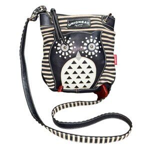 Unionbay Faux Leather / Fabric Owl Black White Small Purse Handbag Crossbody Y2K
